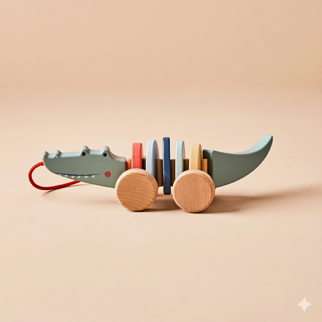 Wooden Crocodile Pull Along Toy - Colorful